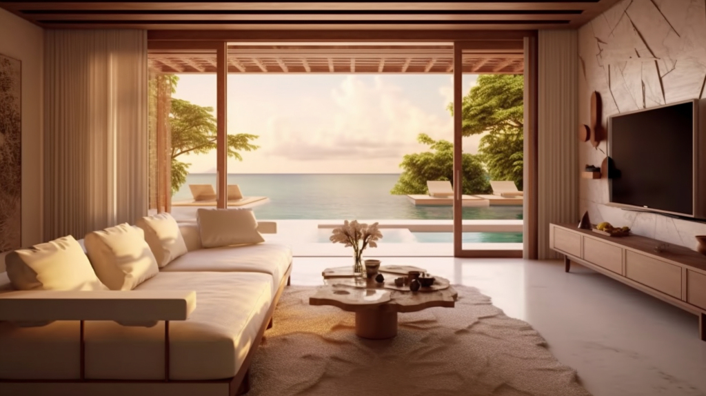 热带纯净梦幻海景客厅摄影版权图片下载