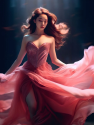 亚洲女性之美，梦幻浪漫的粉红与淡红晚礼服摄影图片
