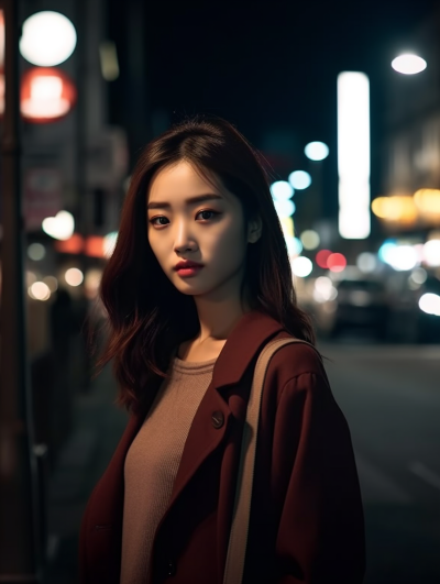 夜色中的亚洲女性摄影图