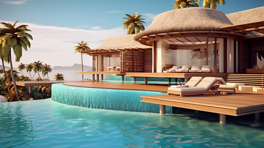 海景别墅泳池唯美风光摄影图片