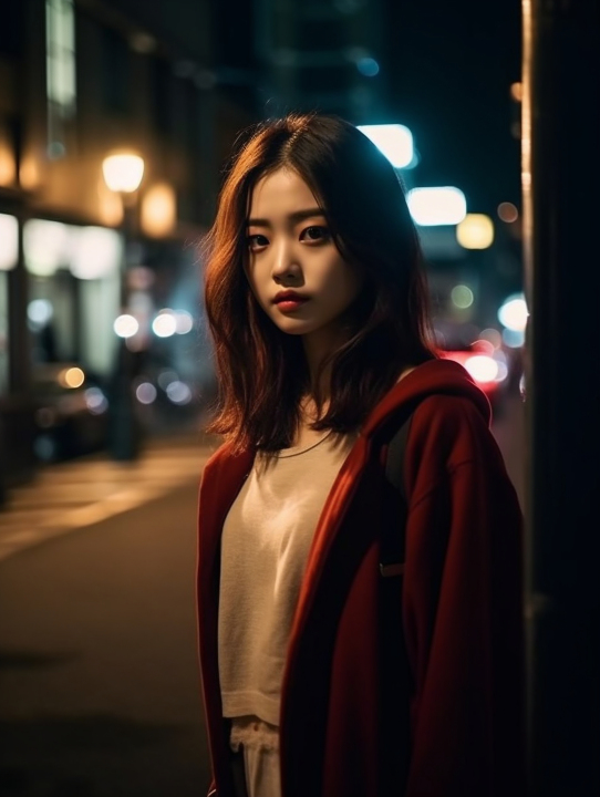 夜色城市中的亚洲女性摄影版权图片下载