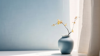 柔美风格的蓝色花瓶摄影图片