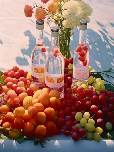 鲜亮多彩的葡萄和酒水摄影图