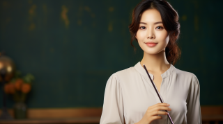 黑板前的古典学术老师摄影图