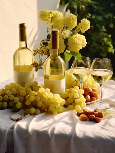 鲜艳时尚的白葡萄酒摆拍摄影图片