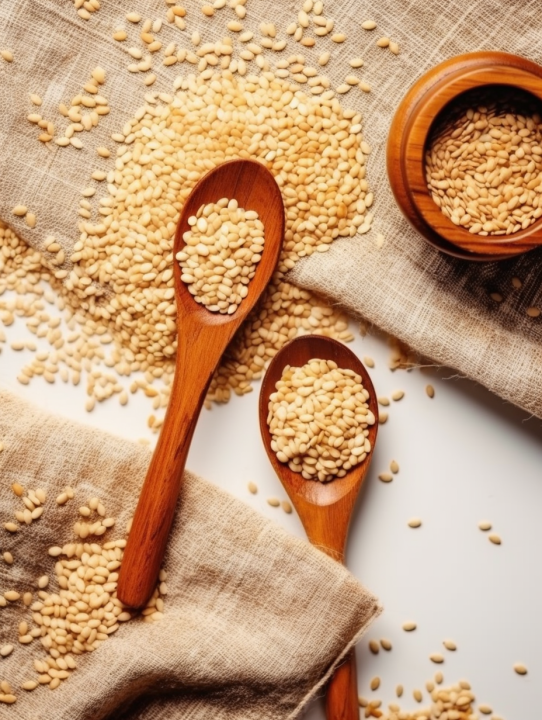 麦子种子和谷粒在勺子上的摄影版权图片下载