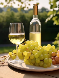 葡萄庄园里的白葡萄酒近景摄影图片