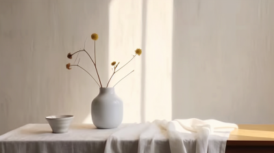 优雅风情桌子上的白花瓶摄影图片