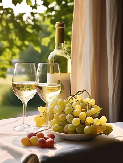 大自然美景窗前白葡萄酒摄影图