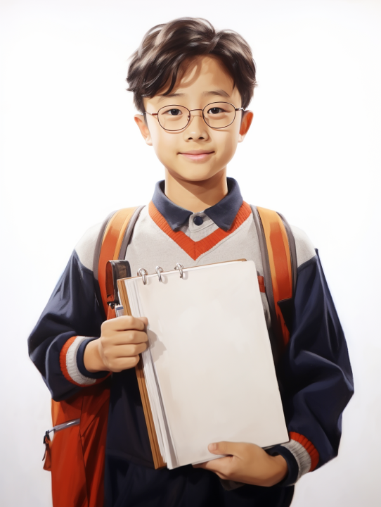 年轻男孩手持笔记本的摄影版权图片下载