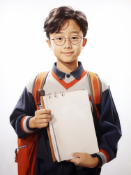 年轻男孩手持笔记本的摄影图片