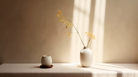 舒适素雅环境里的白色花瓶摄影图片