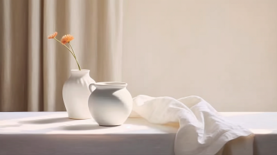 高级典雅的白色花瓶插着鲜花摄影图片