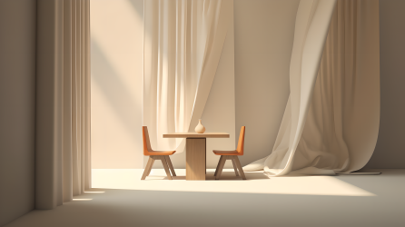 白屋木椅风格摄影图
