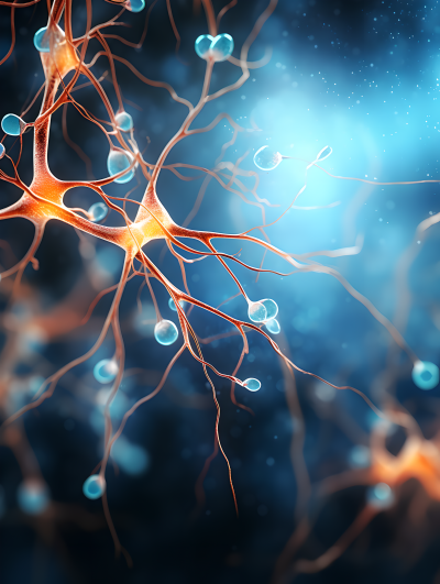大脑神经，神经元的微观图像，光蓝色