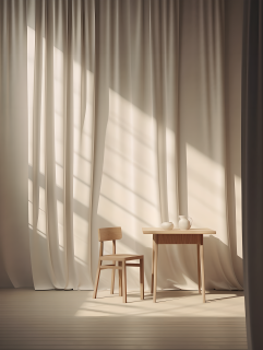 木椅白房间八边形渲染风格摄影图片
