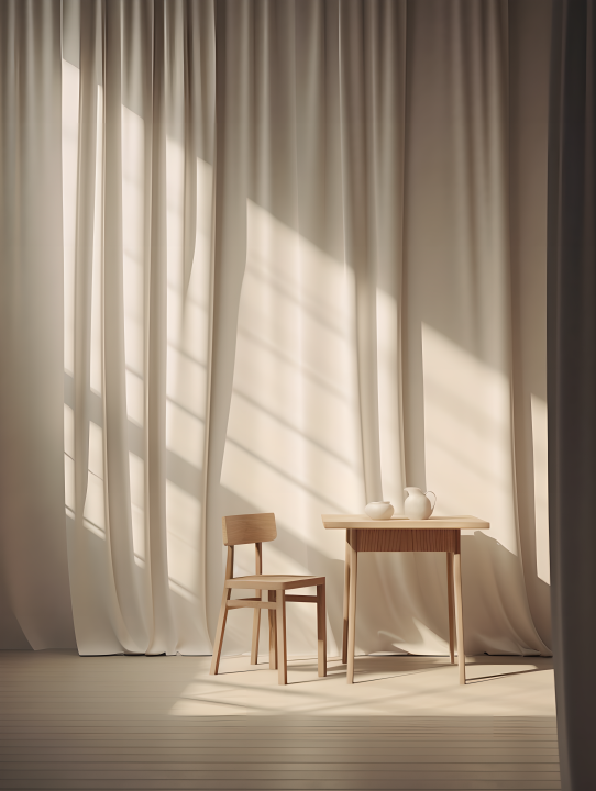 木椅白房间八边形渲染风格摄影版权图片下载