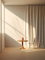 木椅白房间八角渲染风格摄影图片