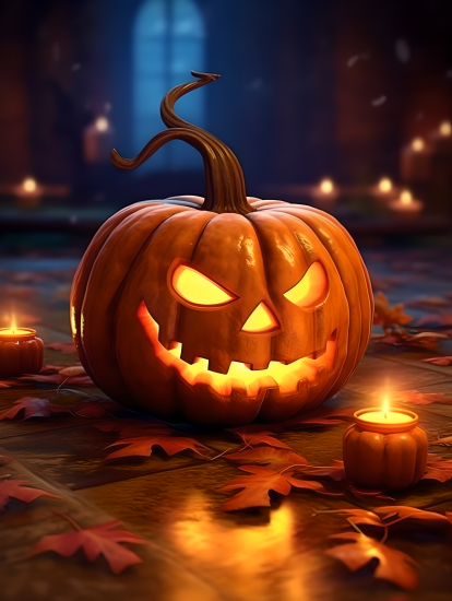 高清晰度的万圣节主题南瓜灯特写摄影图片