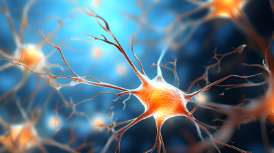 蓝色光芒的神经元微观摄影图片