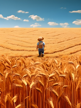 农民伯伯与麦田摄影图片