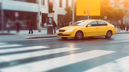 模糊中的行人黄色汽车摄影图