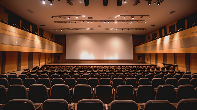 灯光照耀下的大学讲堂摄影图片