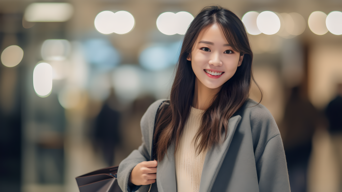 青年购物狂欢笑容满面的摄影图片