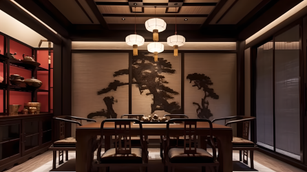中国风红木室内装饰效果摄影图