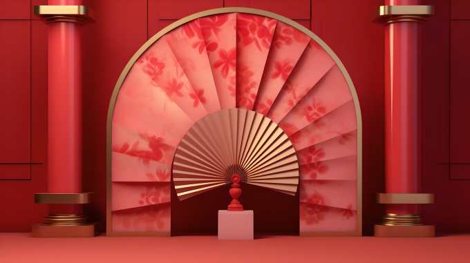 中国风极简洁净背景扇子摄影图片