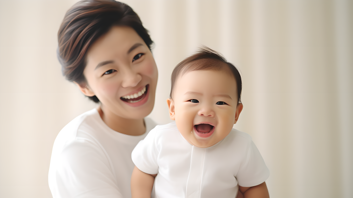 中国一岁宝宝与美丽母亲的实景摄影图版权图片下载