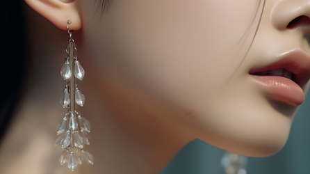 细节至美的女模佩戴珍奇耳环摄影图片