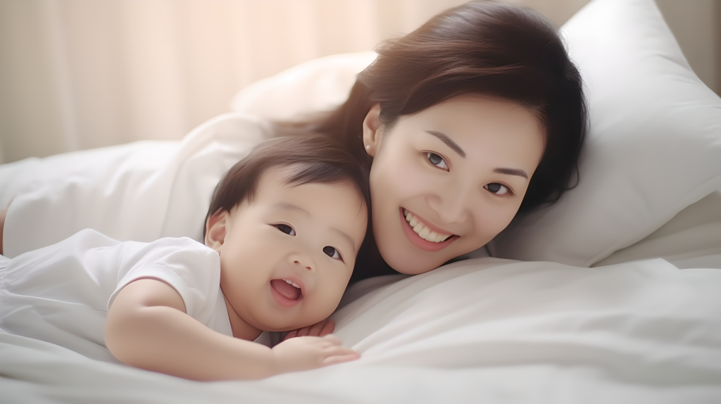 温馨快乐的一岁宝宝和年轻美丽的母亲摄影版权图片下载