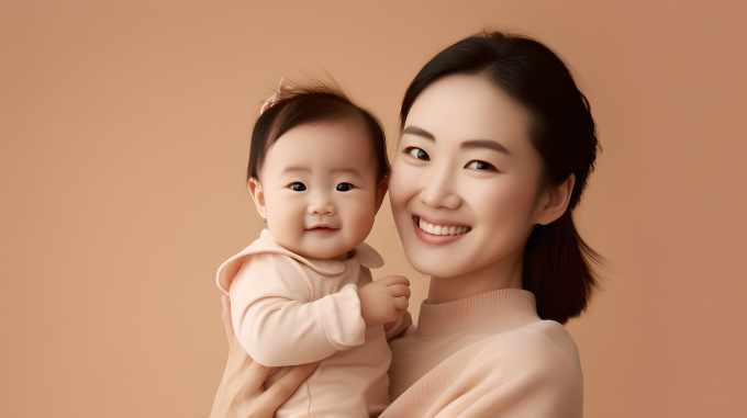 温馨快乐的中国一岁宝宝摄影图