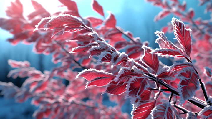 高清细节树叶上的霜摄影图版权图片下载