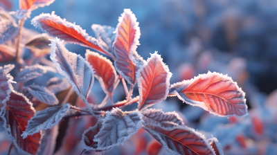 树叶上的霜明亮的阳光摄影图片