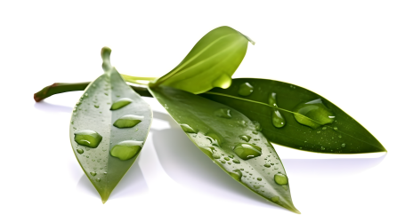 带水滴的绿叶植物护肤品提取物摄影图