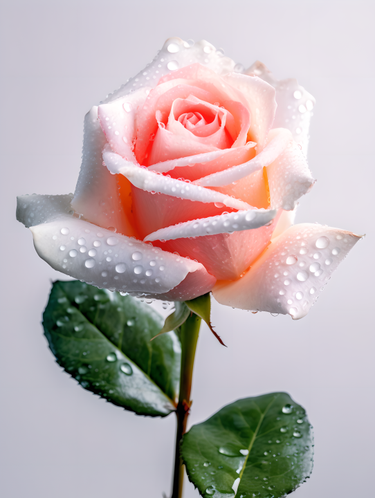 白色干净背景玫瑰花上的水滴特写摄影版权图片下载