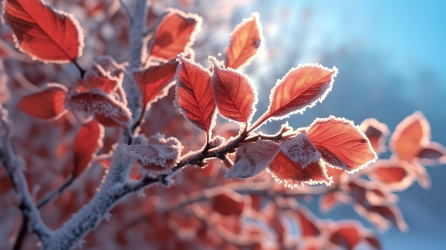 冬日树叶霜摄影图