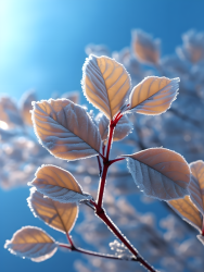 冬季树叶结霜摄影图