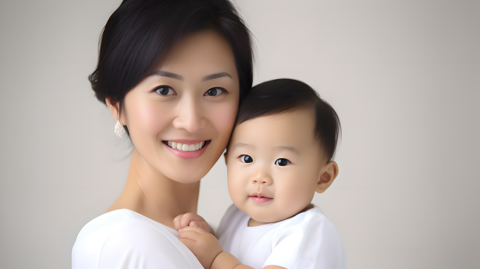小宝贝开心与美丽年轻母亲摄影图