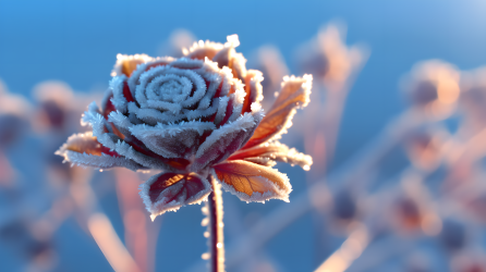花朵叶上的霜摄影图片