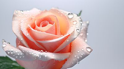 水滴滴落在粉色玫瑰花上摄影图