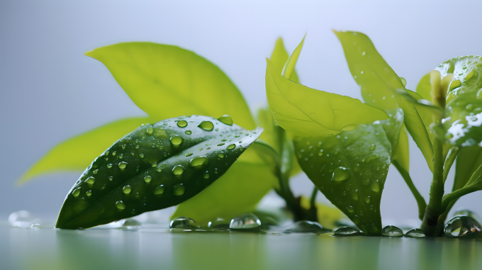 植物叶子滴水特写摄影图