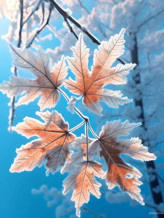 树叶上的霜明亮的阳光摄影版权图片下载