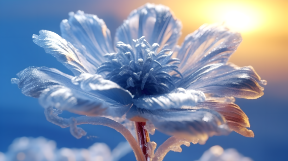 精致蓝色花上的霜摄影图片