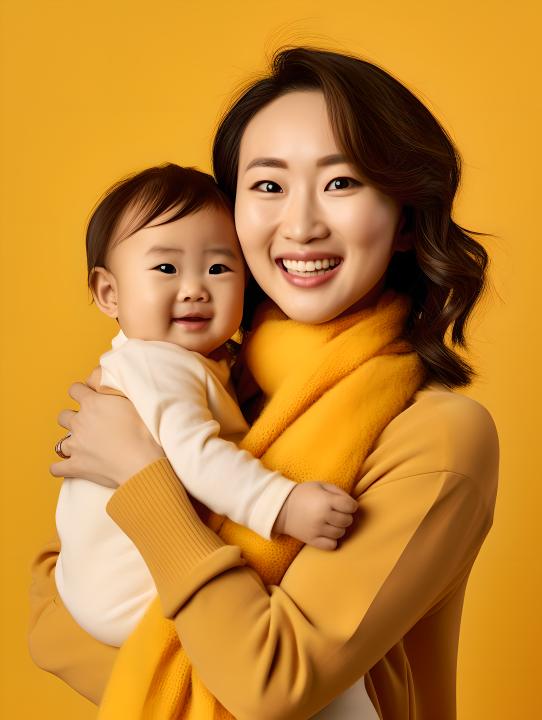 快乐的一岁宝宝和美丽的妈妈摄影图版权图片下载