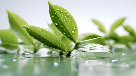 绿色植物白皙清透肌肤美容产品摄影图片