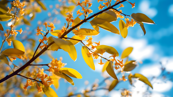 秋日落日黄叶美景摄影图