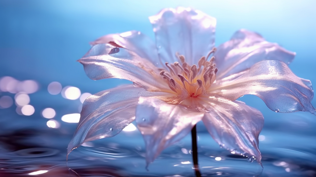 梦幻天蓝与银色花瓣摄影图